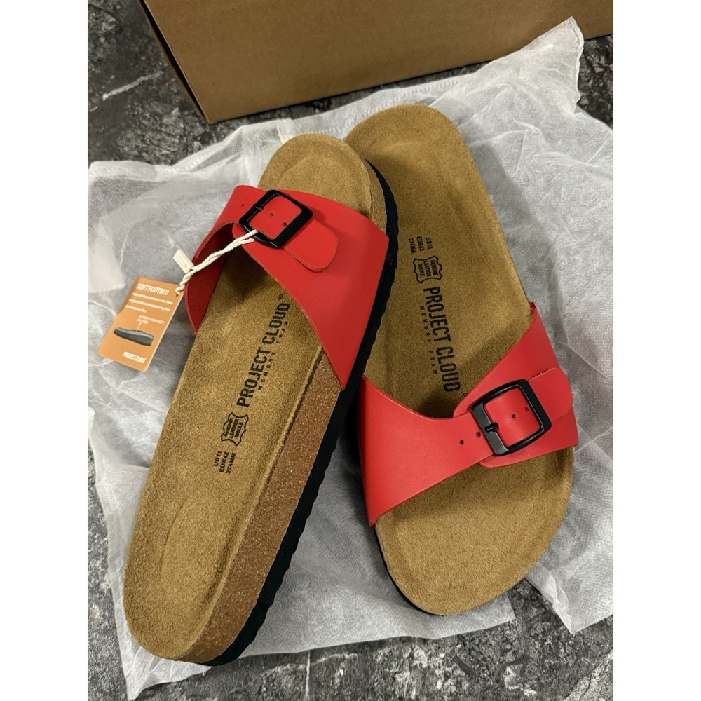Project Cloud Bahama Sandal‎ Slides Leather Footbed Anti Slip Adjustable Red 11